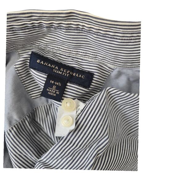 Banana Republic Men's Shirt Blue Striped Slim Fit Dress Shirt 14-14.5" Small - Picture 3 of 5